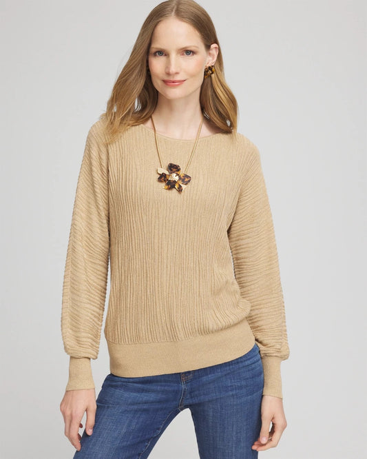 Chico's Textured Zebra Print Dolman Sleeve Sweater New Camel Heather