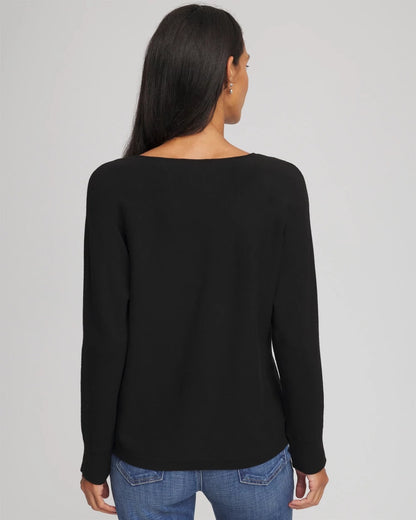 Chico's Floral Embellished Dolman V-Neck Pullover Black