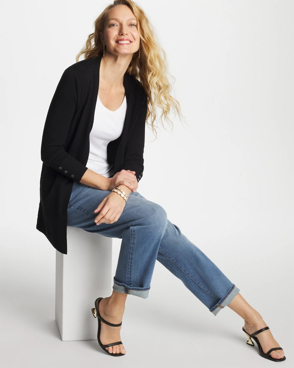 Chico's Ella Ottoman-Trim Cardigan Black