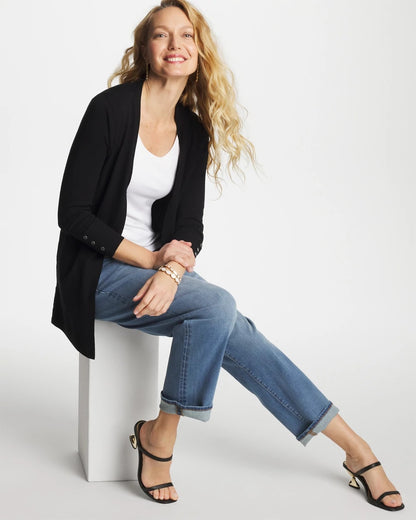 Chico's Ella Ottoman-Trim Cardigan Black