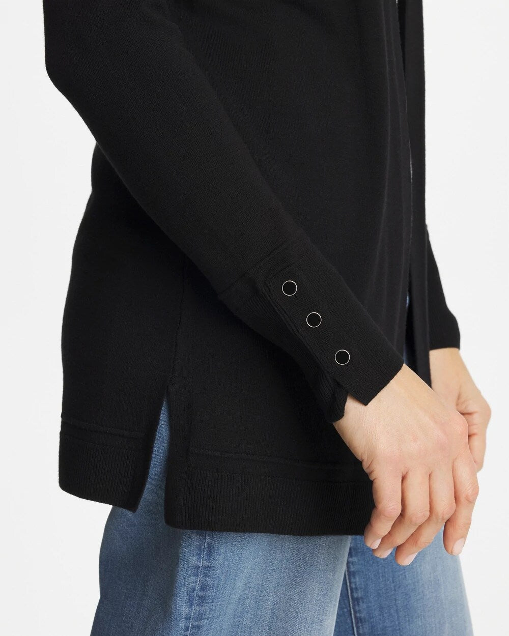 Chico's Ella Ottoman-Trim Cardigan Black
