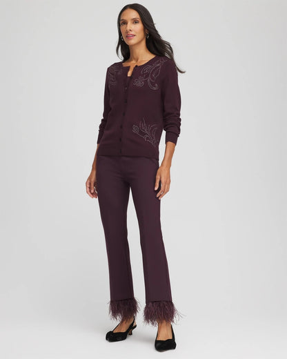 Chico's Embellished Crewneck Cardigan Night Bloom