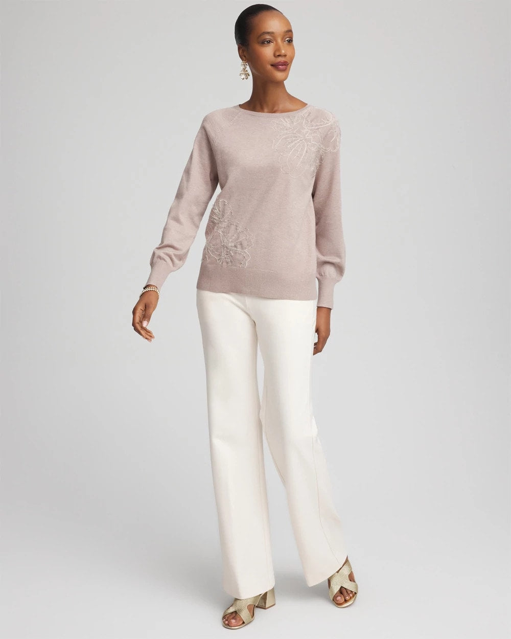 Chico's Embroidered Pull-Over Boatneck Sweater Rocky Mountain