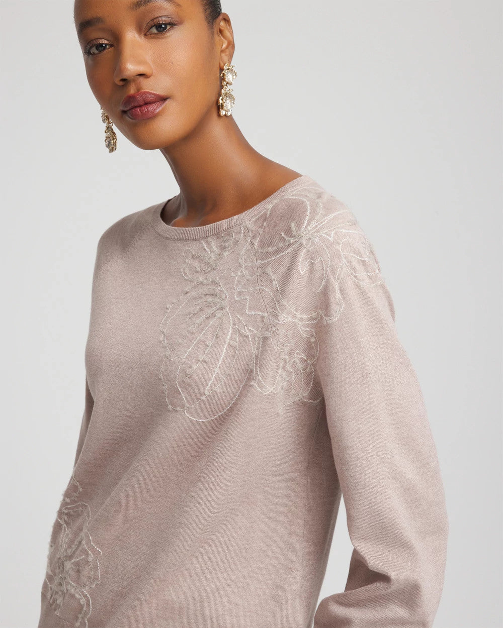 Chico's Embroidered Pull-Over Boatneck Sweater Rocky Mountain