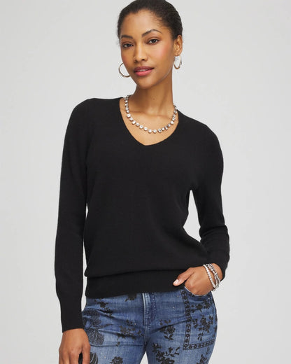 Chico's Relaxed V-Neck Cashmere Sweater Black