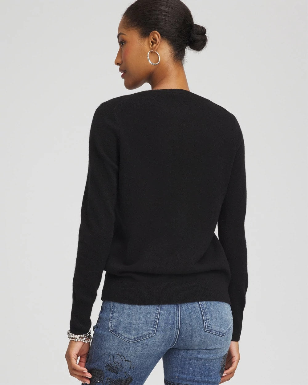 Chico's Relaxed V-Neck Cashmere Sweater Black