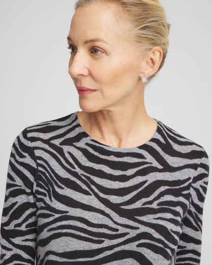 Chico's Cashmere Zebra Long-Sleeve Pullover Sweater Black