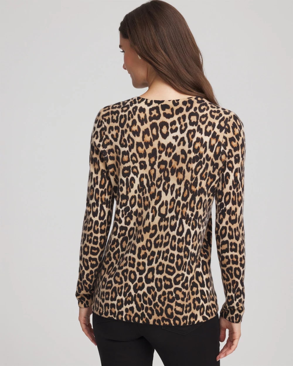 Chico's Cashmere Animal Long-Sleeve Pullover Sweater Camel