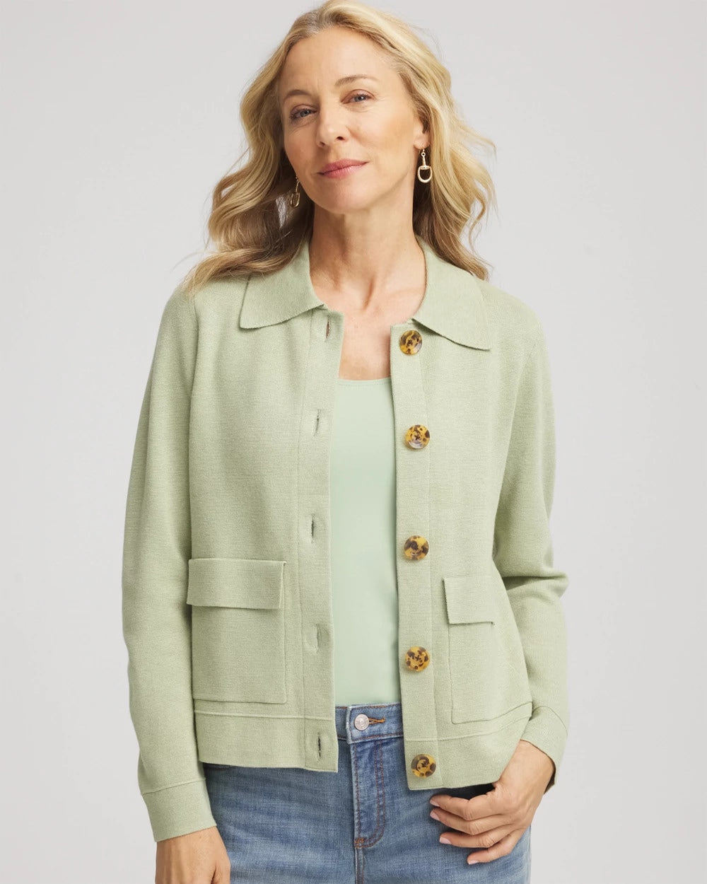 Chico's Button-Front Cardigan Jacket Sage Meadow