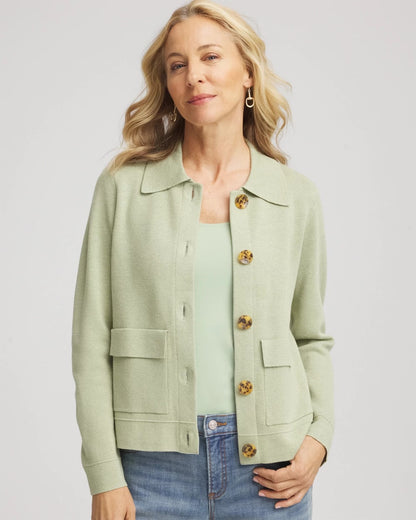 Chico's Button-Front Cardigan Jacket Sage Meadow