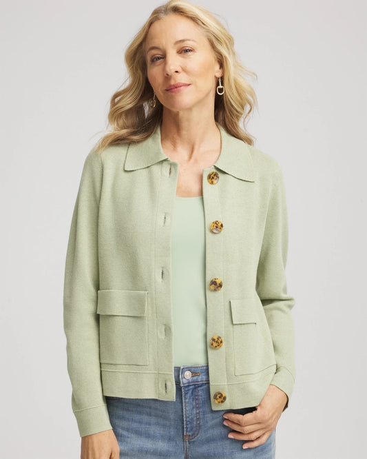 Chico's Button-Front Cardigan Jacket Sage Meadow