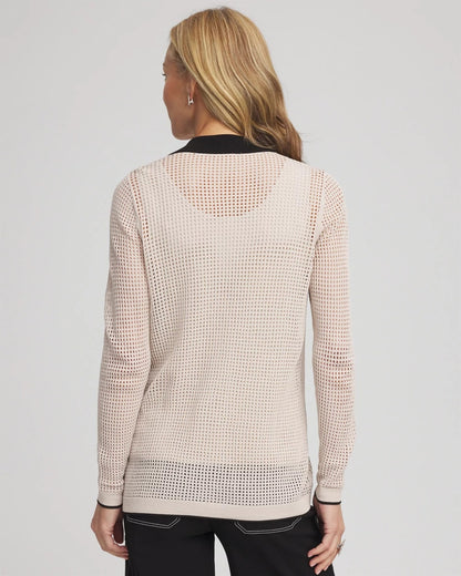 Chico's Pointelle Polo Cardigan Smokey Taupe