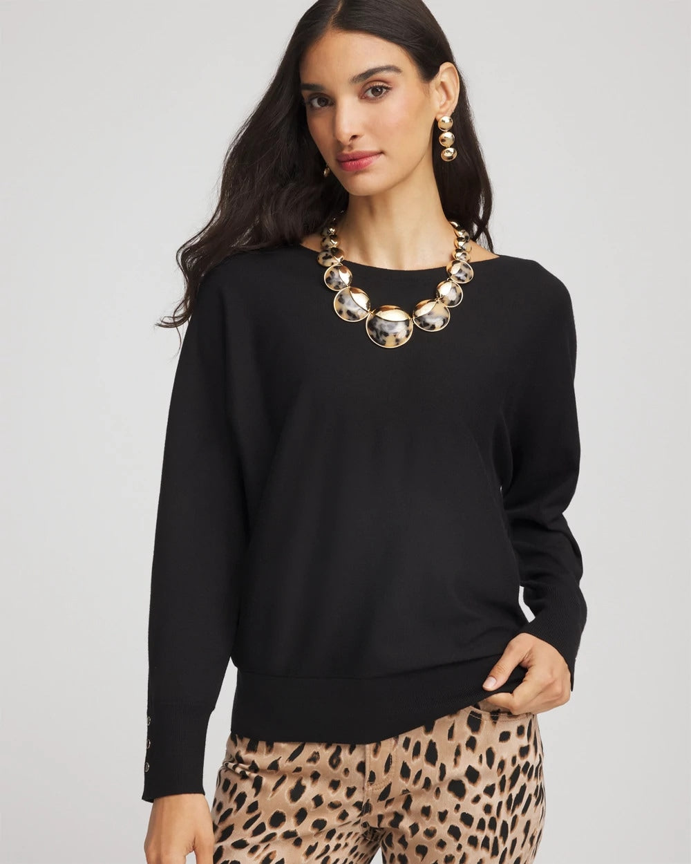 Chico's Ella Boatneck Pullover Sweater Black