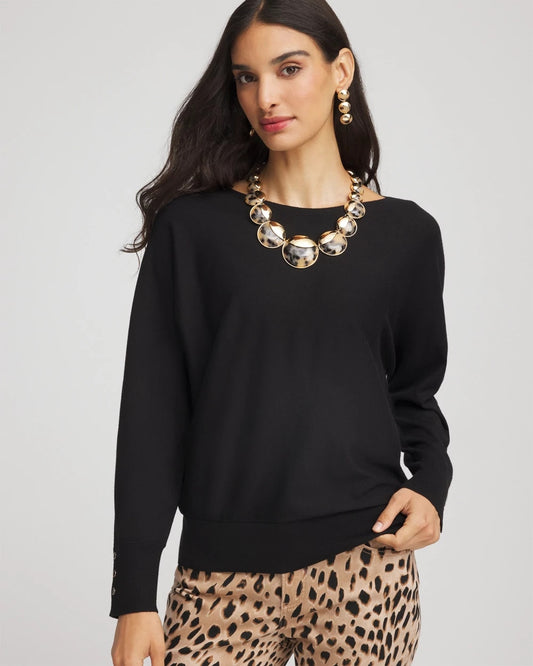 Chico's Ella Boatneck Pullover Sweater Black