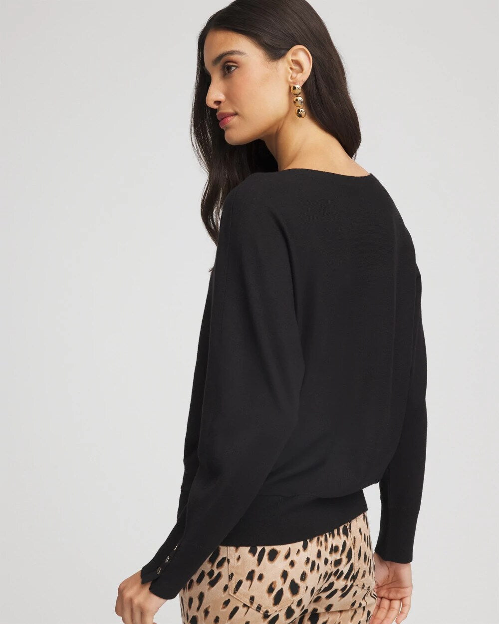 Chico's Ella Boatneck Pullover Sweater Black