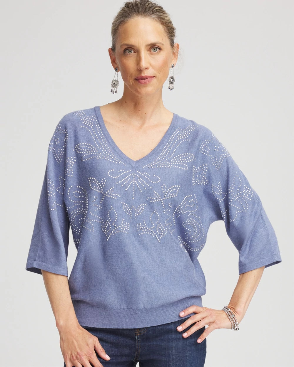 Chico's Dolman V-Neck Sweater Blue Lotus