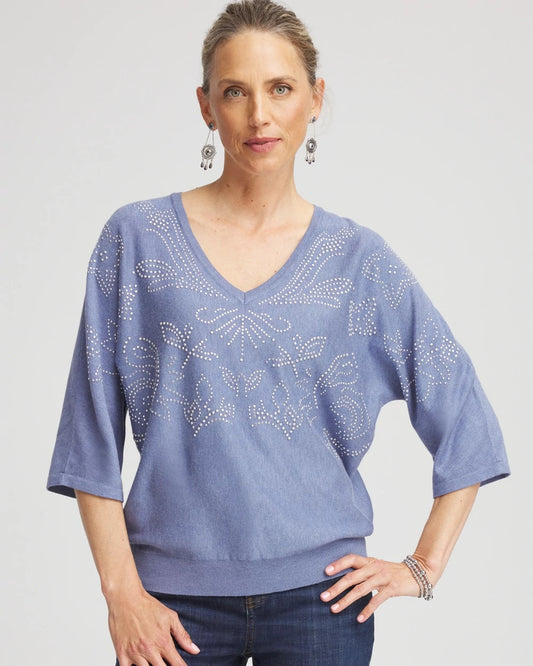 Chico's Dolman V-Neck Sweater Blue Lotus