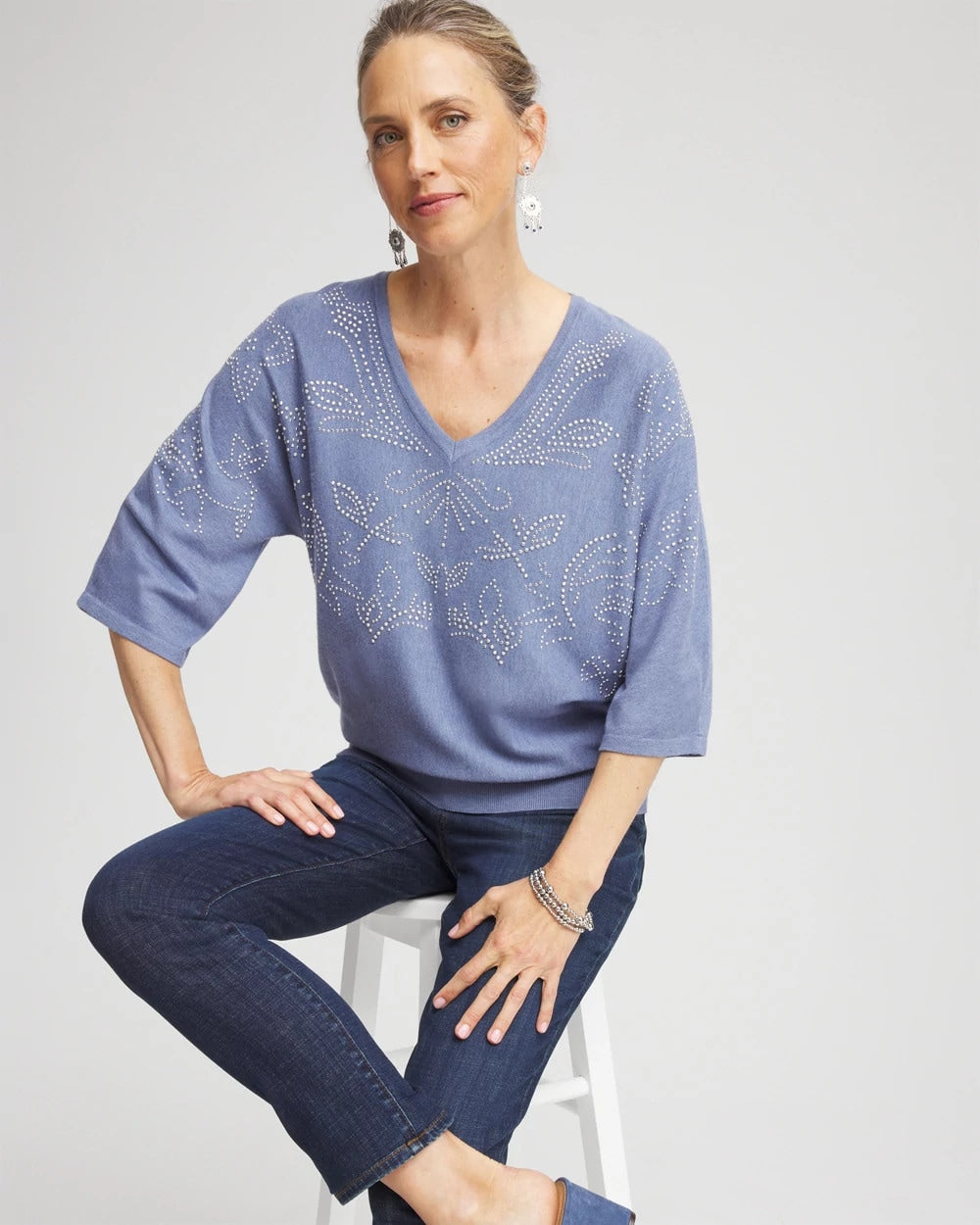 Chico's Dolman V-Neck Sweater Blue Lotus