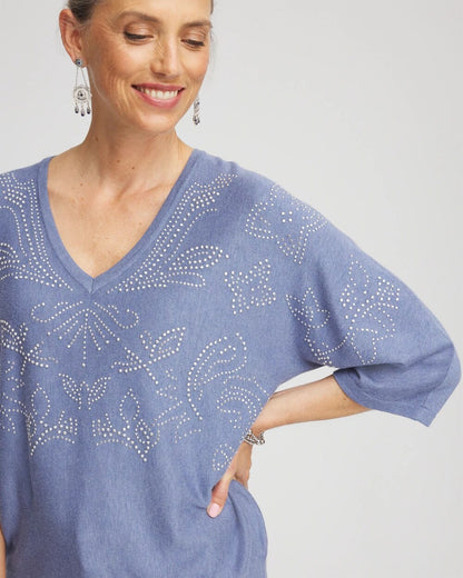 Chico's Dolman V-Neck Sweater Blue Lotus