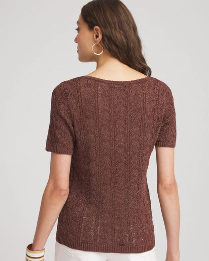 Chico's Pointelle Square-Neck Pullover Sweater Cacao