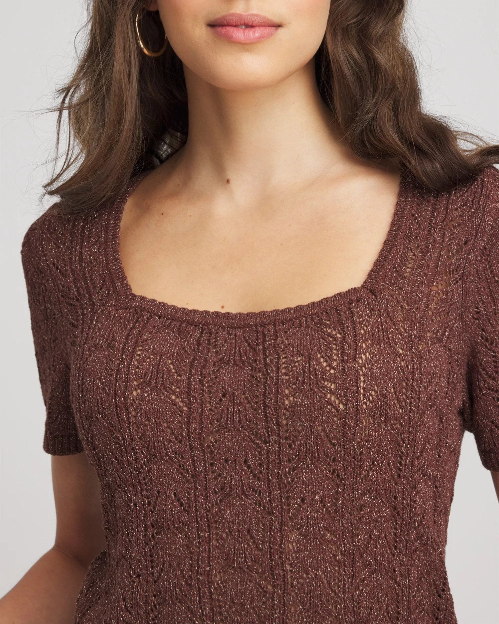 Chico's Pointelle Square-Neck Pullover Sweater Cacao