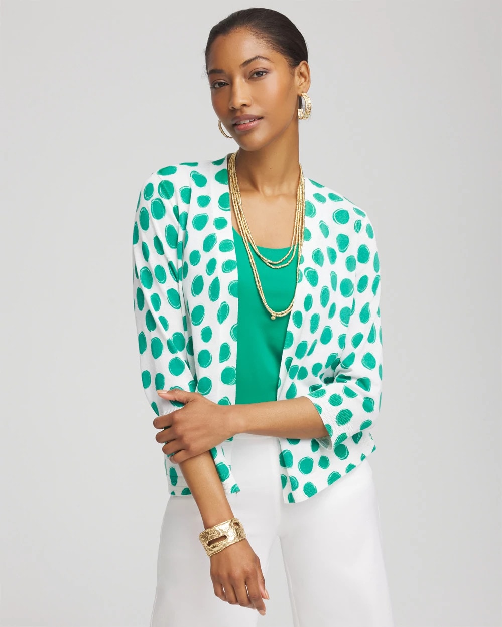 Chico's Polka-Dot Summer Romance Short Cardigan Alabaster