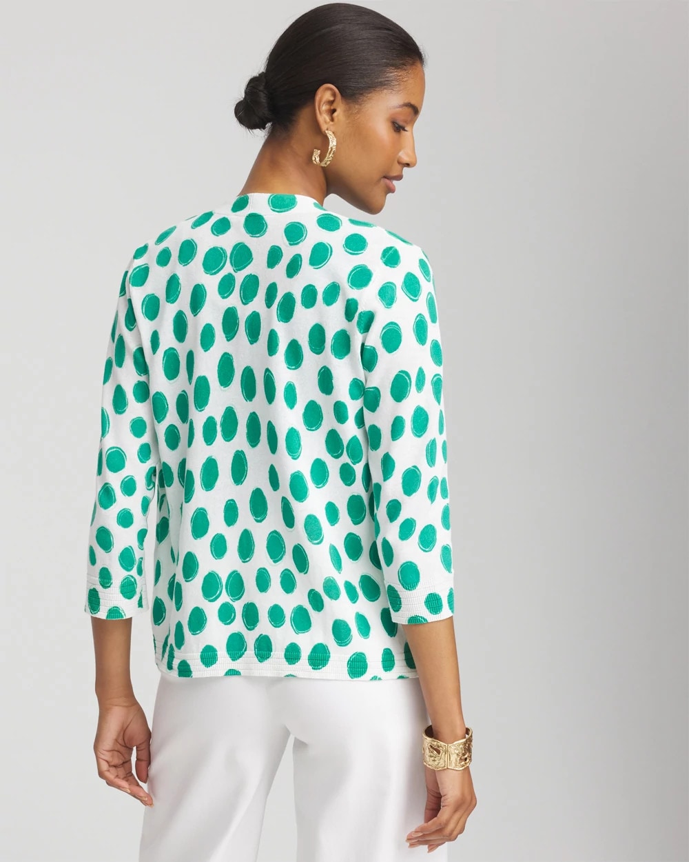 Chico's Polka-Dot Summer Romance Short Cardigan Alabaster