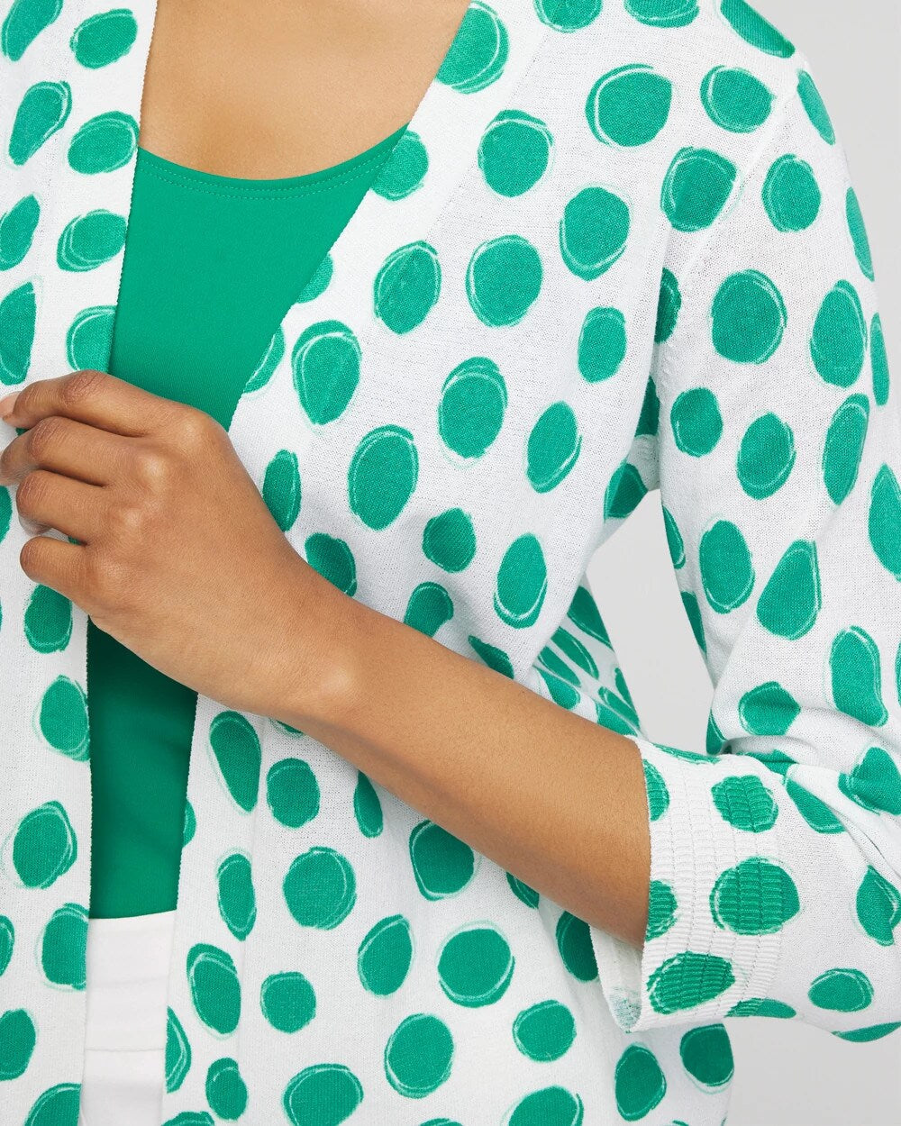 Chico's Polka-Dot Summer Romance Short Cardigan Alabaster