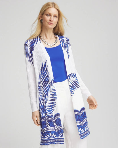 Chico's Island Motif Pointelle Long Cardigan Alabaster