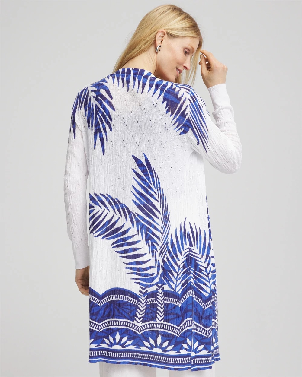Chico's Island Motif Pointelle Long Cardigan Alabaster