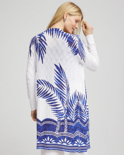 Chico's Island Motif Pointelle Long Cardigan Alabaster