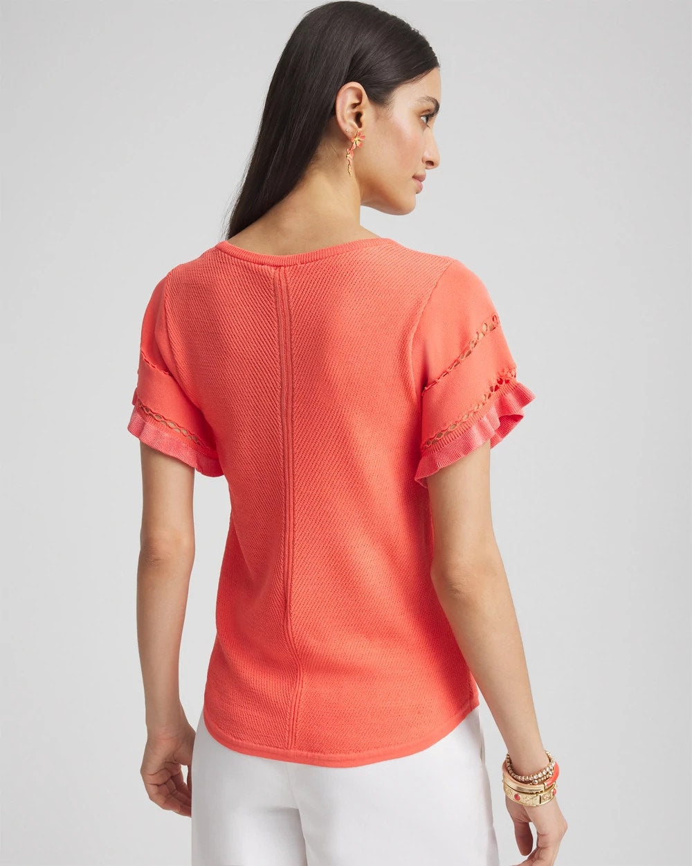 Chico's Cutout Short-Sleeved Pullover Sweater Melon Mambo