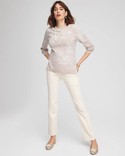 Chico's Embroidered Boatneck Sweater Helium