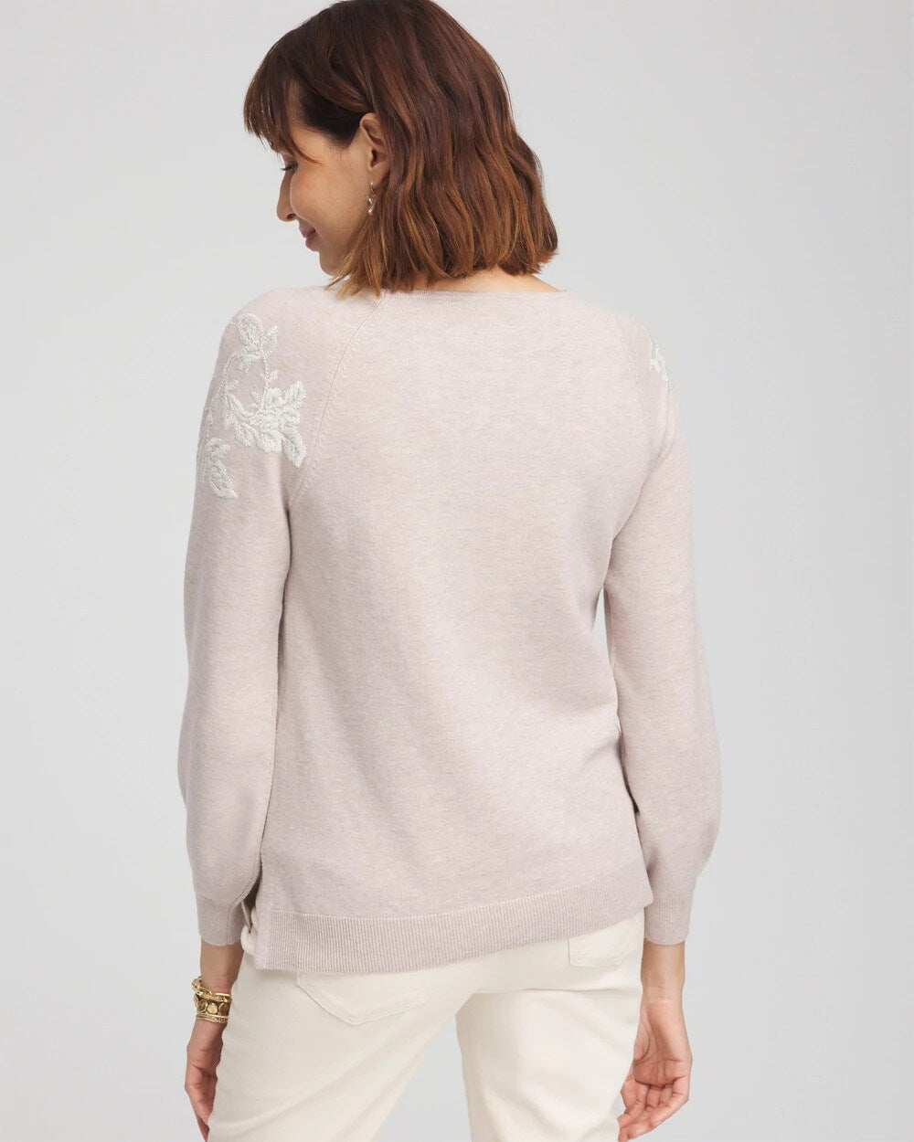Chico's Embroidered Boatneck Sweater Helium