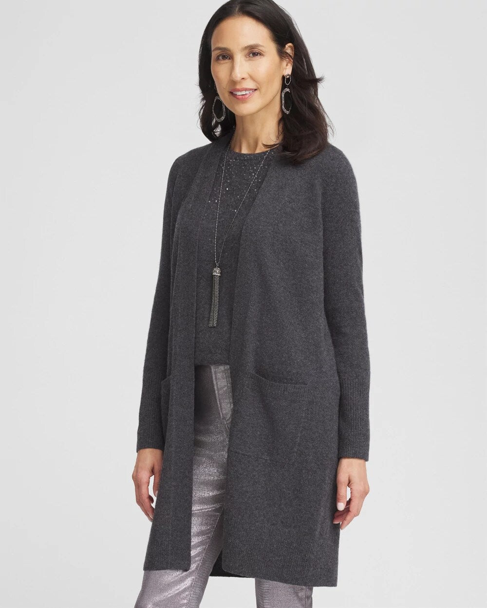 Chico's Cashmere Duster Cardigan Dark Gray