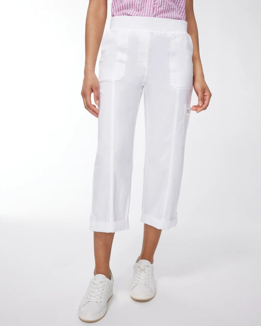 Chico's Alabaster Poplin Cropped Roll Tab Pants Alabaster