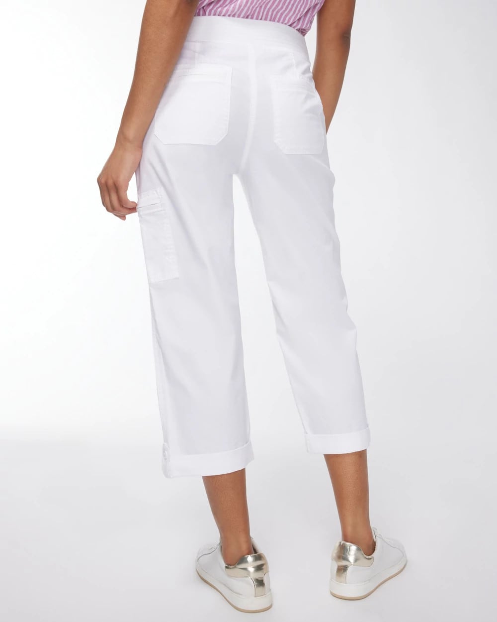 Chico's Alabaster Poplin Cropped Roll Tab Pants Alabaster