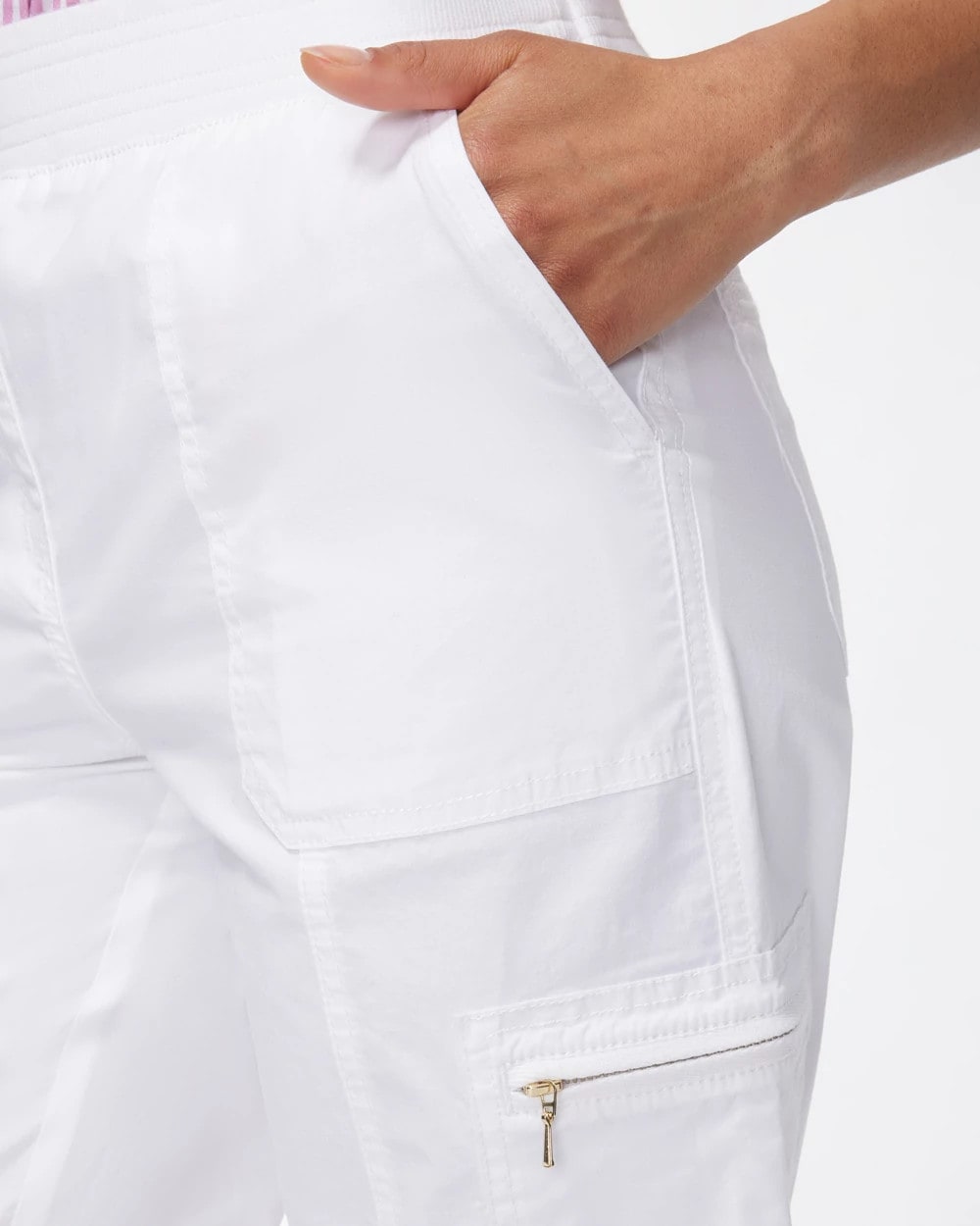 Chico's Alabaster Poplin Cropped Roll Tab Pants Alabaster