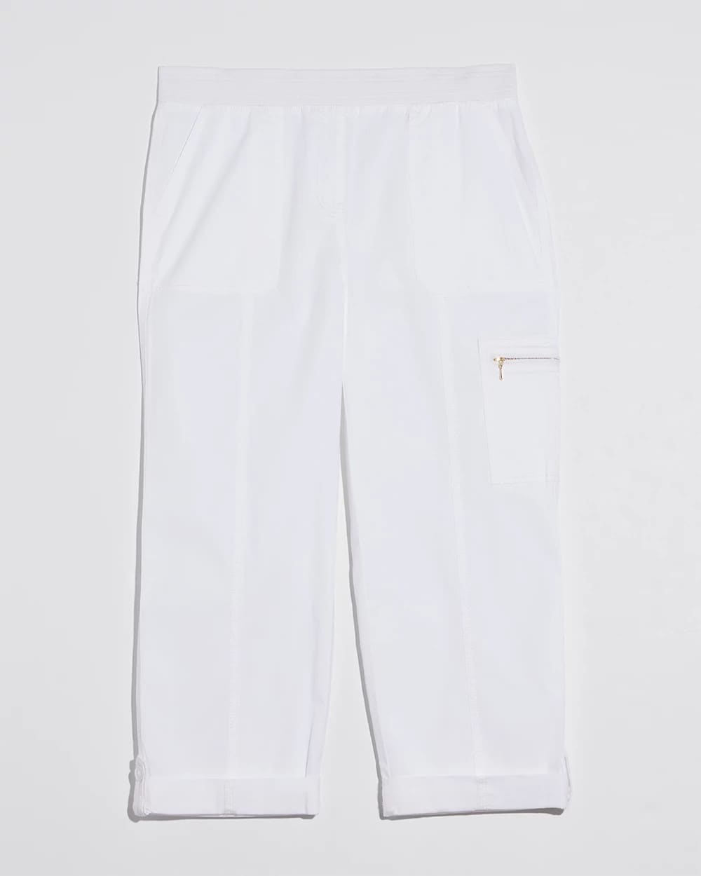 Chico's Alabaster Poplin Cropped Roll Tab Pants Alabaster