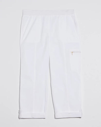 Chico's Alabaster Poplin Cropped Roll Tab Pants Alabaster