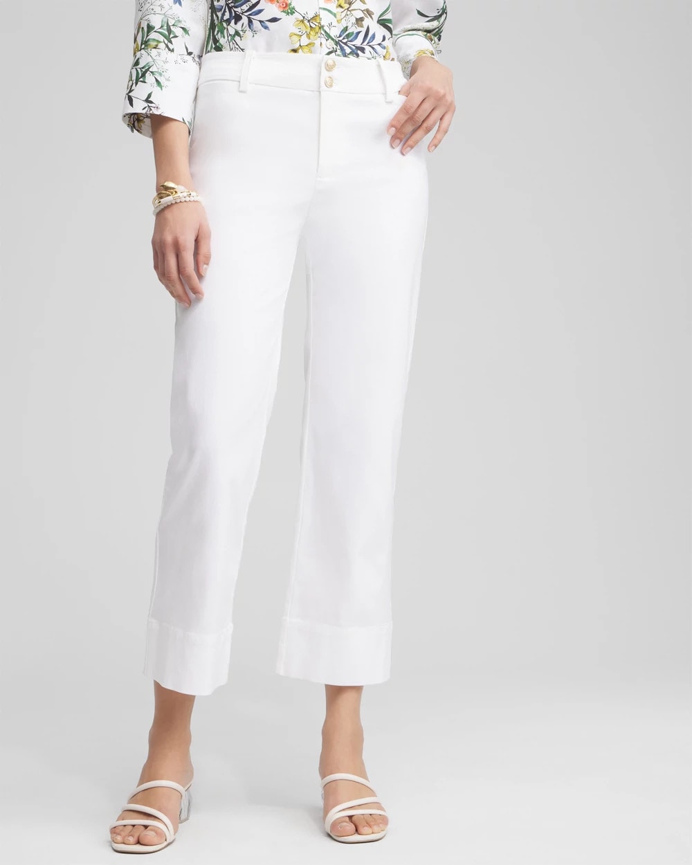 Chico's Trapunto Straight Leg Cropped Pants Alabaster