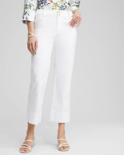 Chico's Trapunto Straight Leg Cropped Pants Alabaster