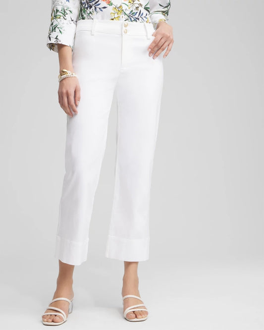 Chico's Trapunto Straight Leg Cropped Pants Alabaster