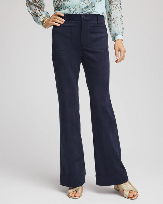 Chico's Faux Suede Bootcut Ankle Pants Passport Blue