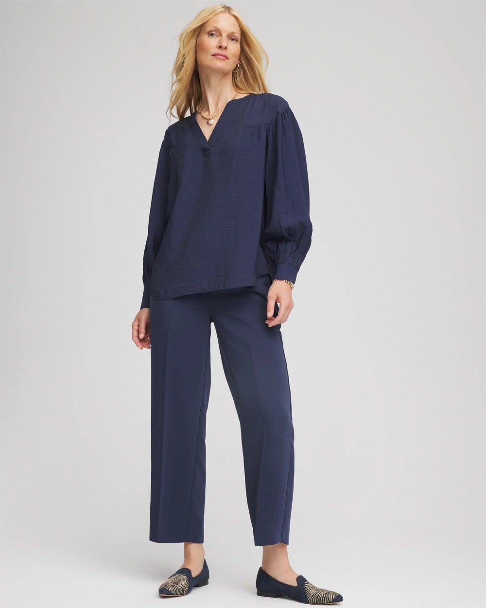 Chico's Stretch Crepe Tapered Ankle Pants Passport Blue