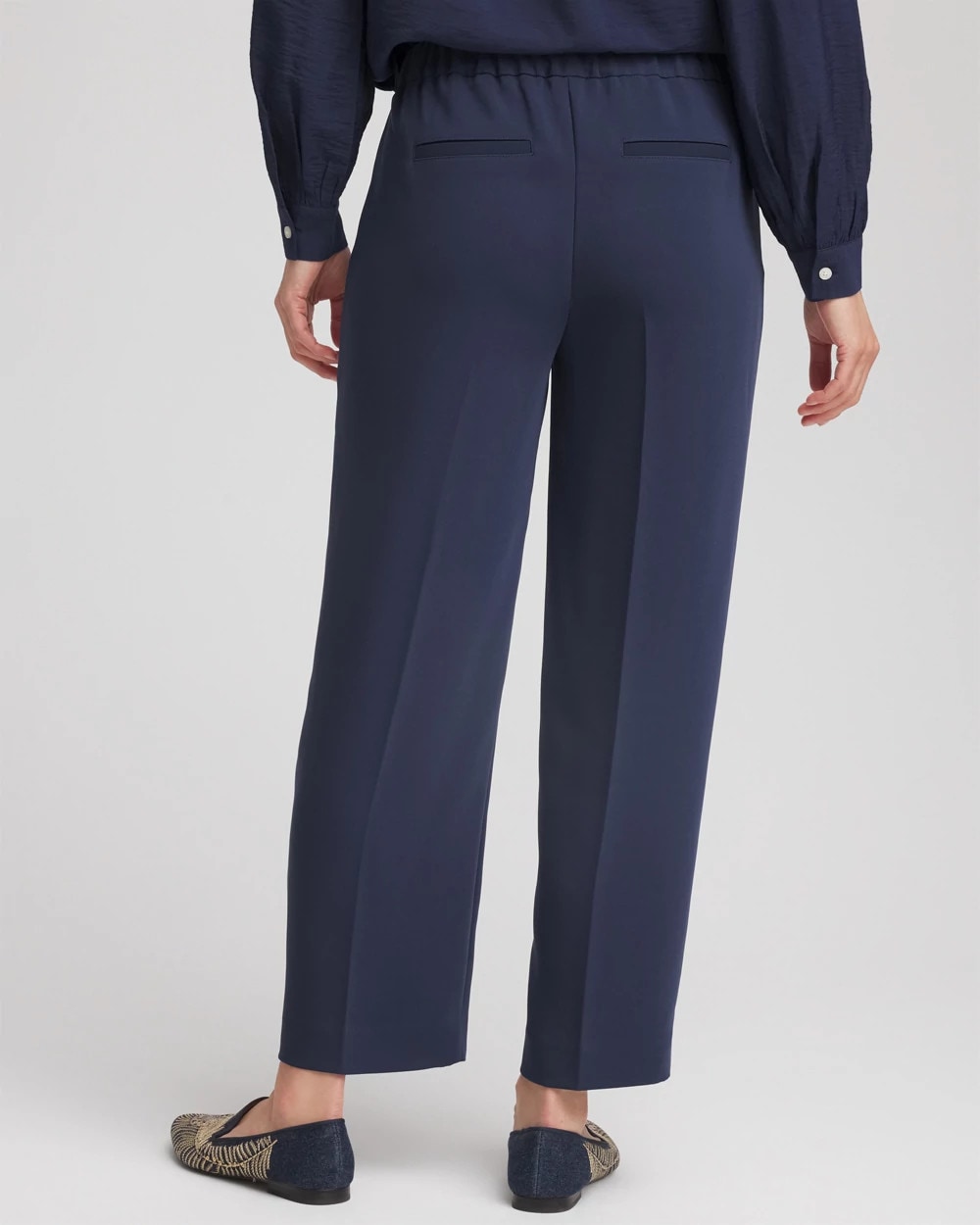 Chico's Stretch Crepe Tapered Ankle Pants Passport Blue