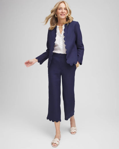 Chico's Linen Scallop Hem Crop Pants Passport Blue