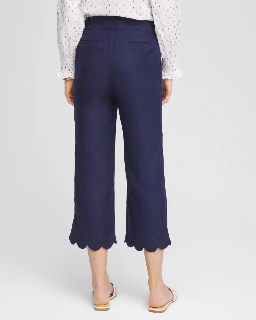 Chico's Linen Scallop Hem Crop Pants Passport Blue