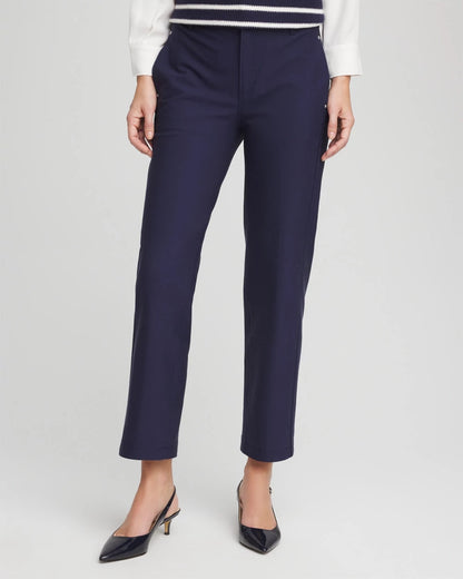 Chico's Cotton Straight Ankle Trousers Passport Blue