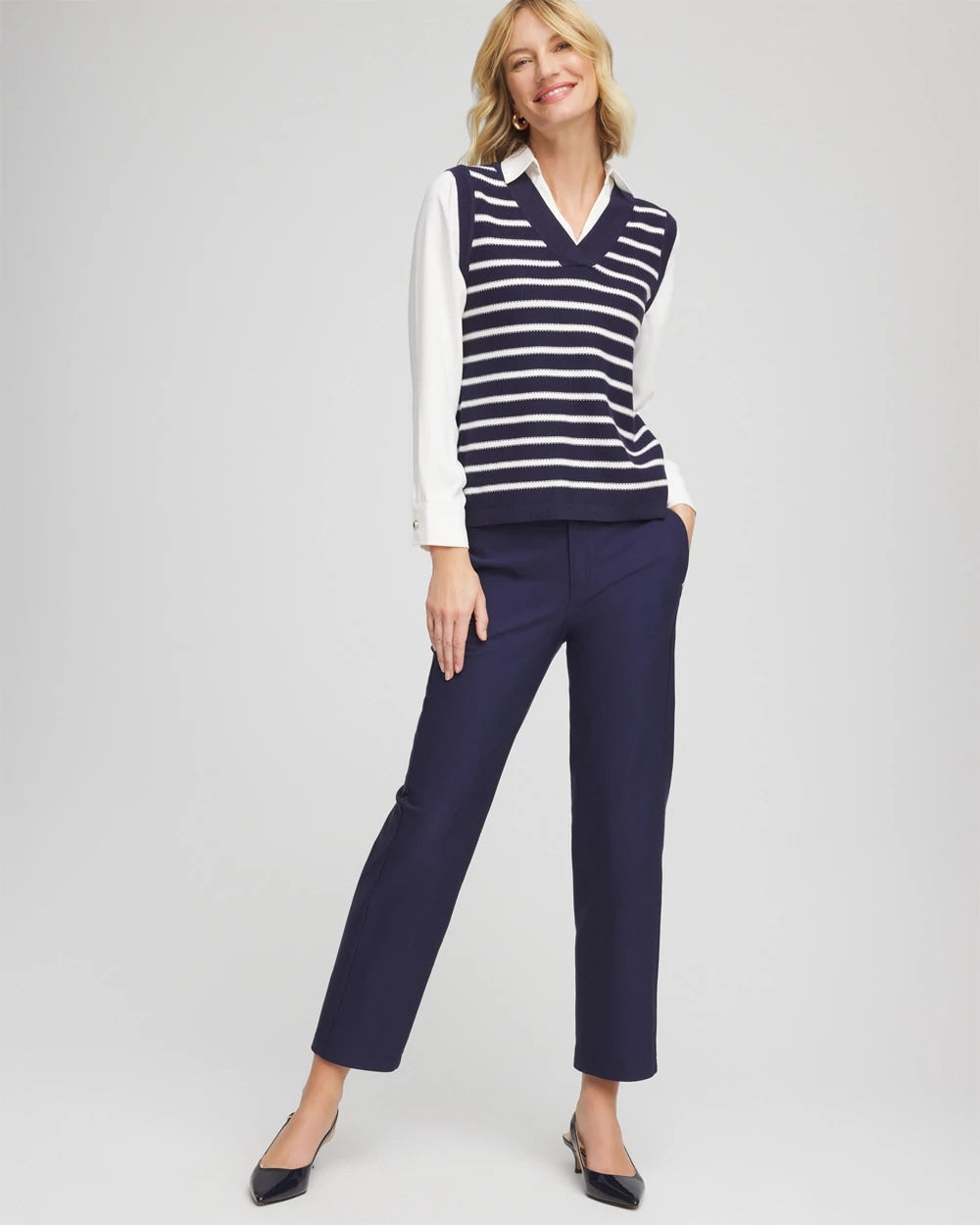 Chico's Cotton Straight Ankle Trousers Passport Blue